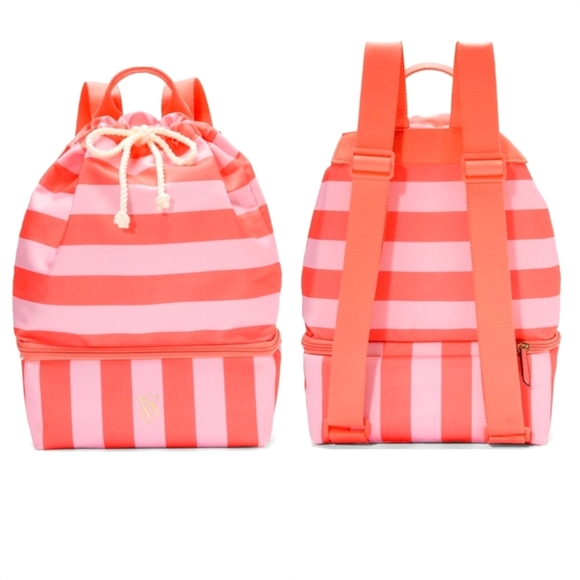 Victoria's Secret Pink Two Way Backpack And Cooler In Pink And Orange Stripe NWT - Picture 1 of 8